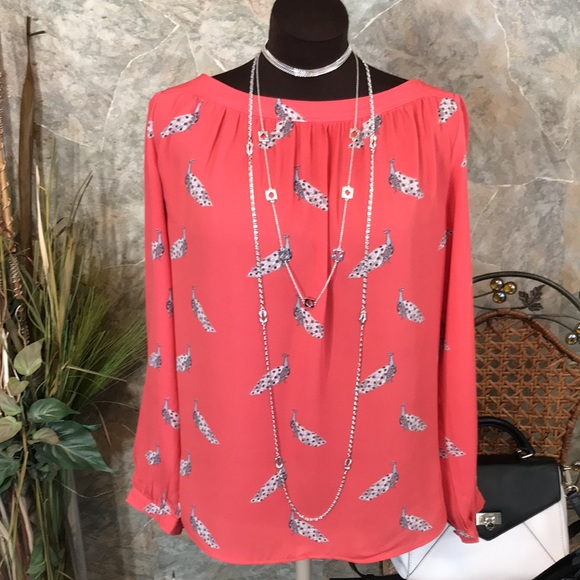 Ann Taylor 🌹 Stunning coral peacock Shirt top blouse tunic - Picture 3 of 8
